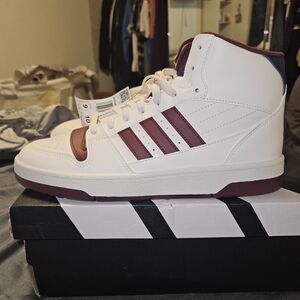 Adidas White and Burgundy High-Top Sneakers
